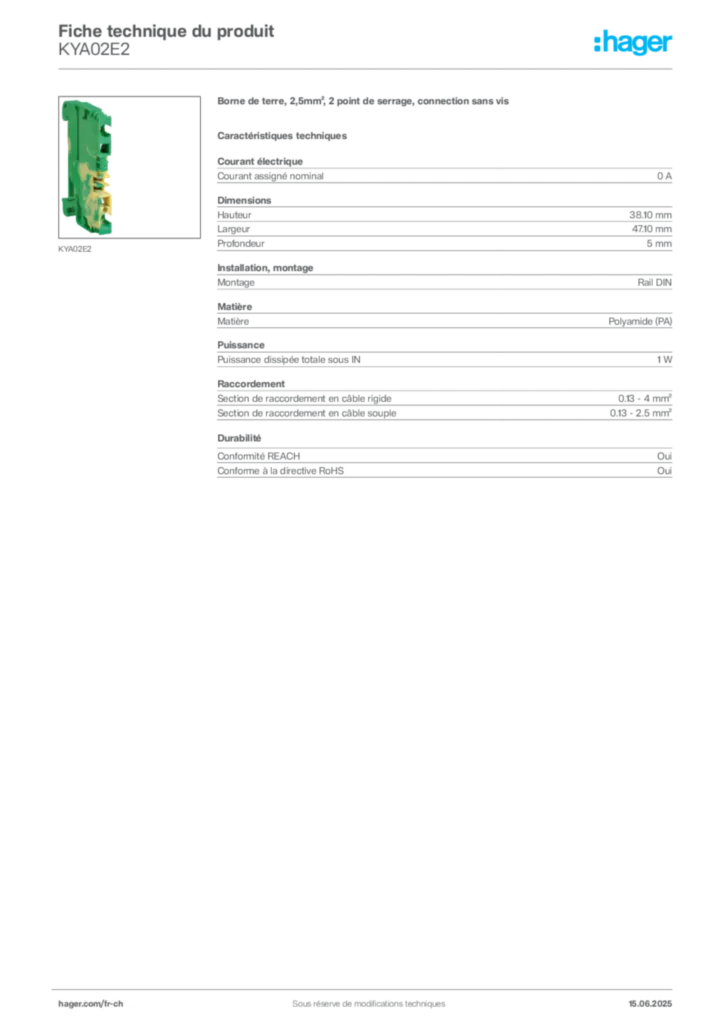Image Hager Fiche technique du produit KYA02E2 | Hager Suisse
