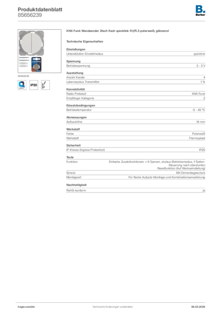 Bild Berker Produktdatenblatt 85656239 | Hager Deutschland