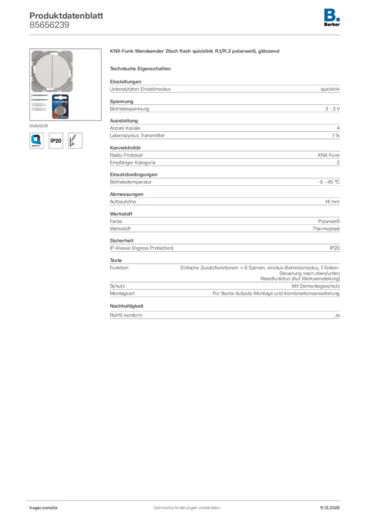 Bild Berker Produktdatenblatt 85656239 | Hager Deutschland