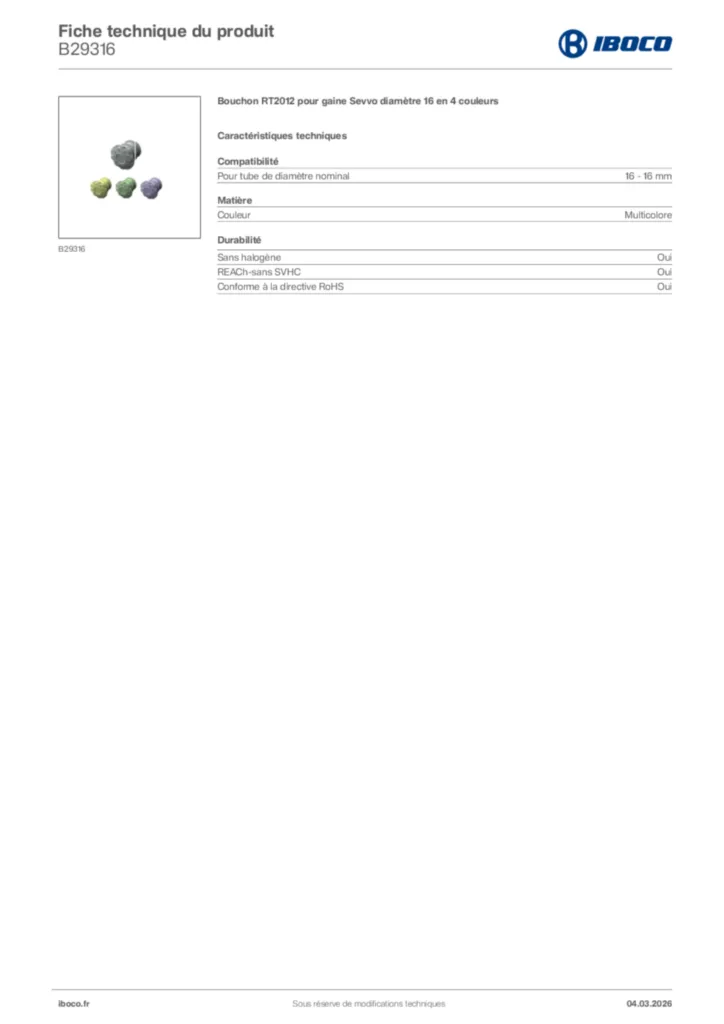 Image Iboco Fiche technique du produit B29316 | Hager France