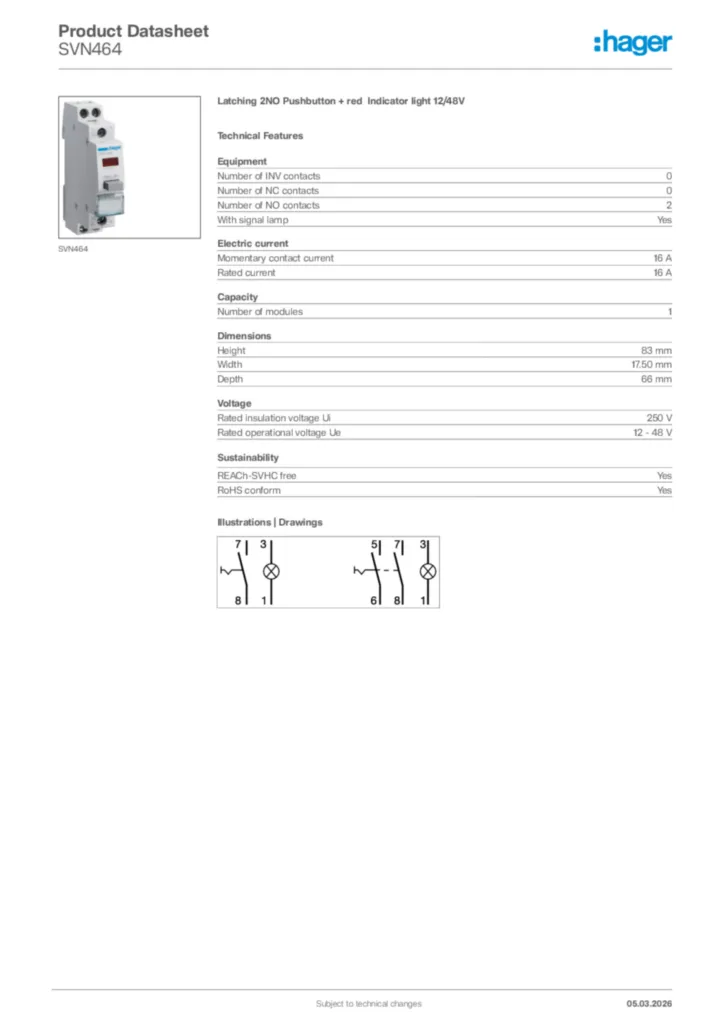 Image Hager Product data sheet SVN464  | Hager Africa