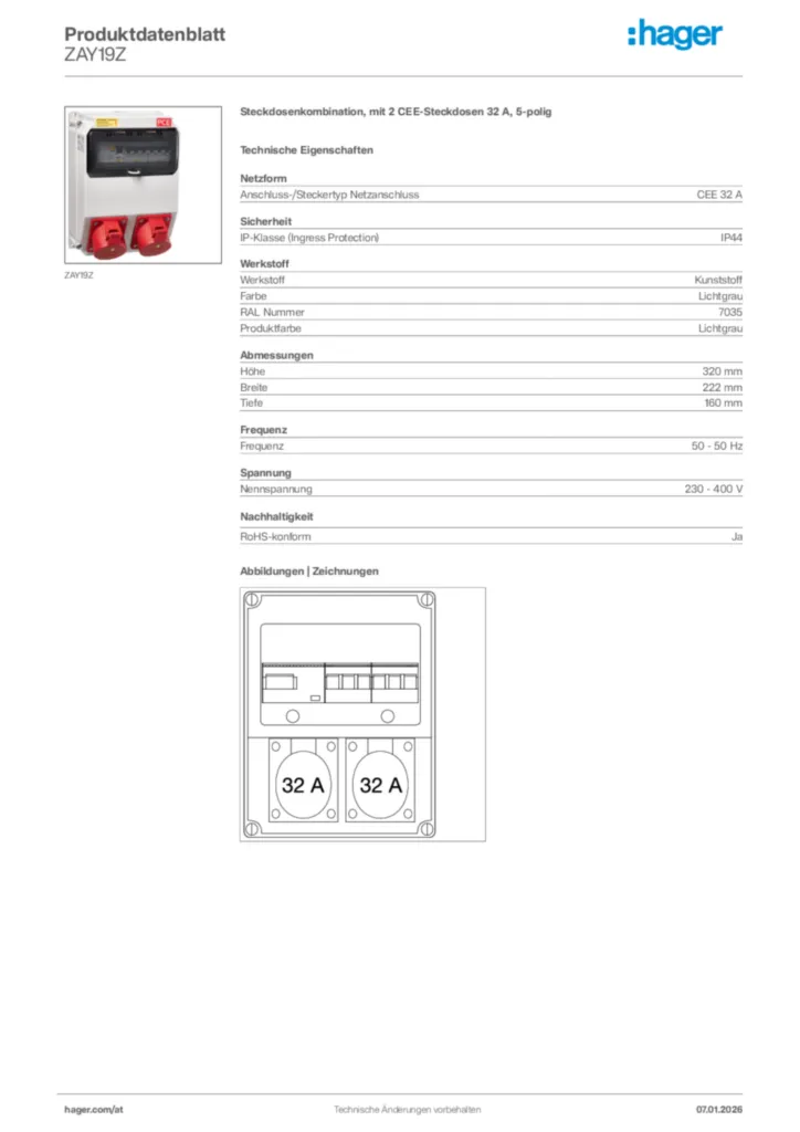 Bild Hager Produktdatenblatt ZAY19Z | Hager Deutschland