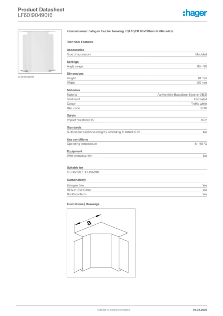 Image Hager Product data sheet LF6019049016  | Hager Africa