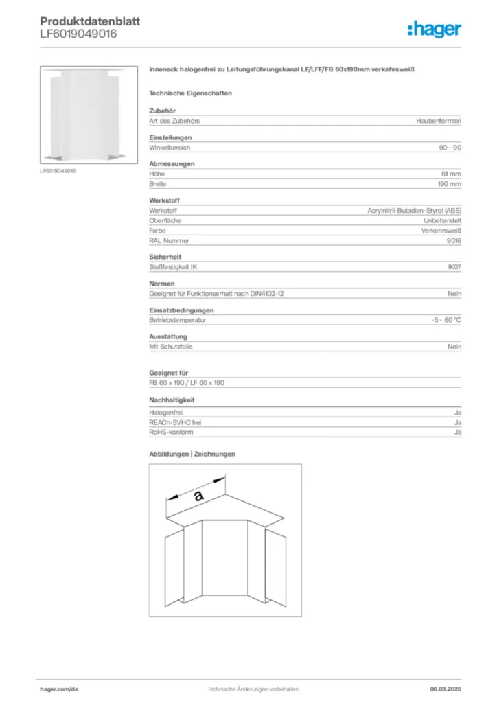 Bild Hager Produktdatenblatt LF6019049016 | Hager Deutschland