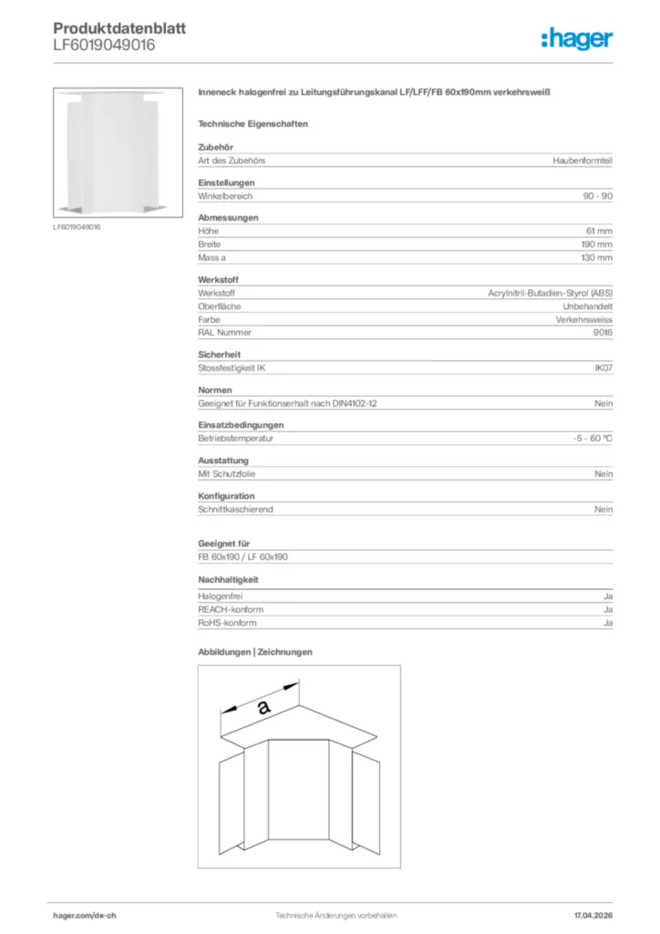 Bild Hager Produktdatenblatt LF6019049016 | Hager Schweiz