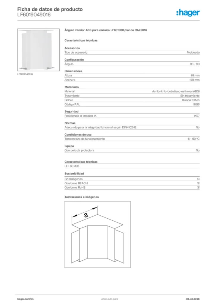 Imagen Hager Ficha de datos de producto LF6019049016 | Hager España