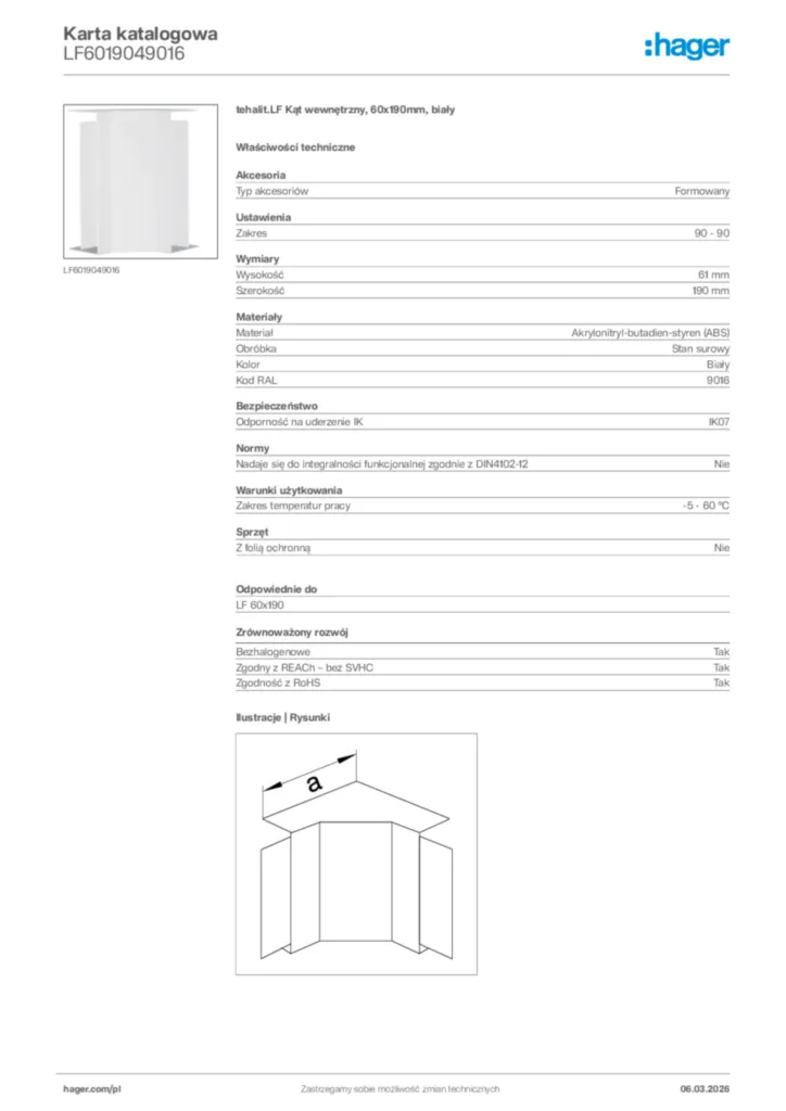 Zdjęcie Hager Karta katalogowa LF6019049016 | Hager Polska