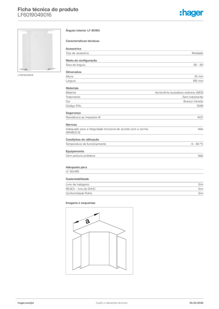 Imagem Hager Ficha técnica do produto LF6019049016 | Hager Portugal