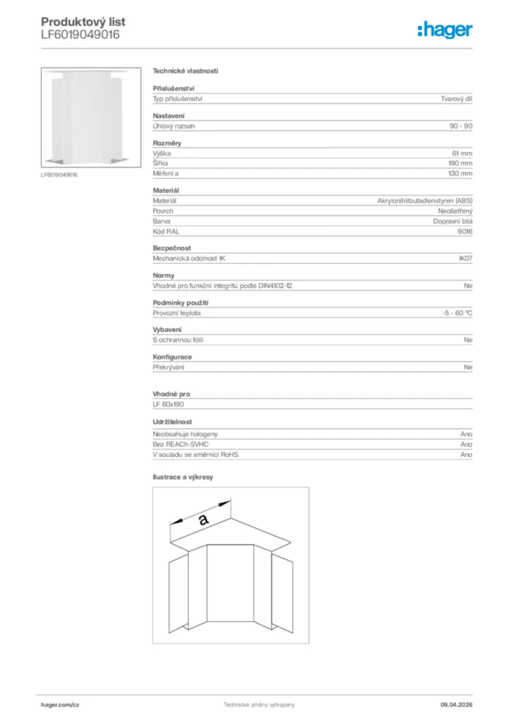Obrázek Hager Product data sheet LF6019049016 | Hager