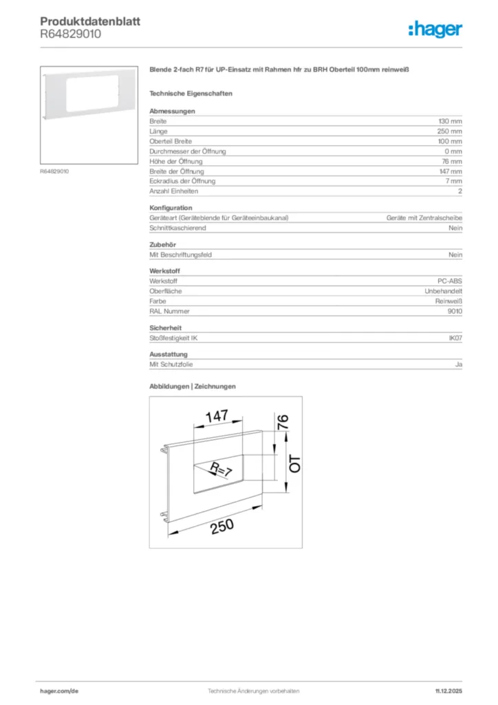 Bild Hager Produktdatenblatt R64829010 | Hager Deutschland