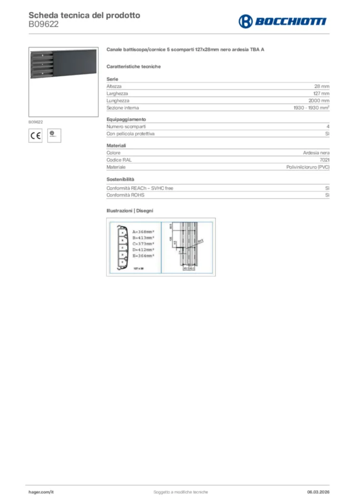 Immagine Bocchiotti Scheda tecnica del prodotto B09622 | Hager Italia