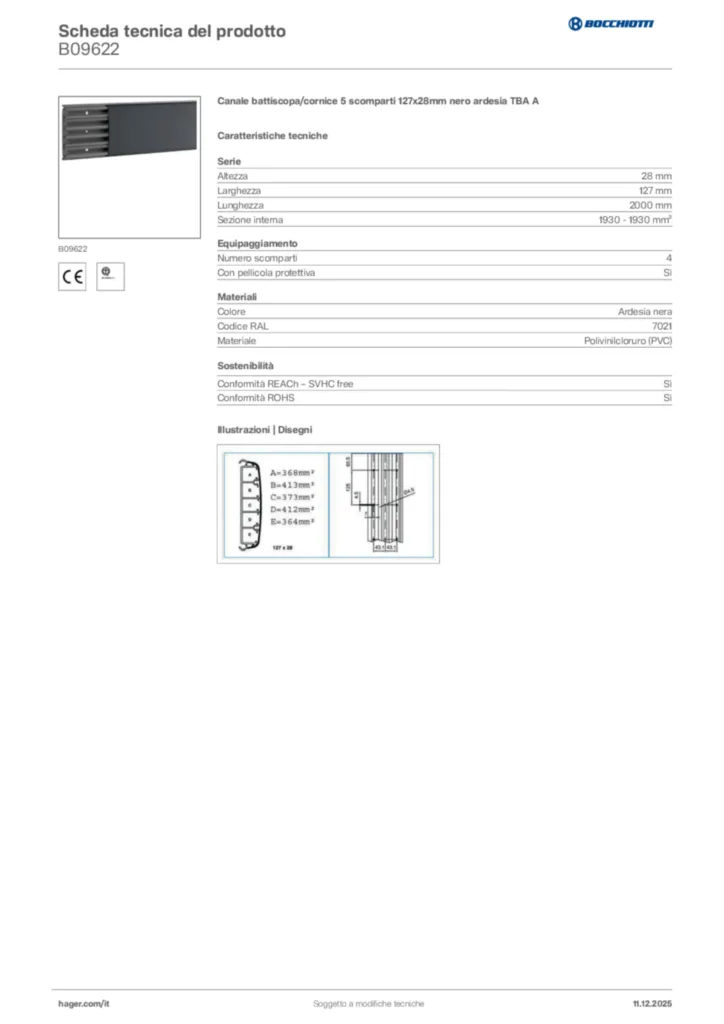 Immagine Bocchiotti Scheda tecnica del prodotto B09622 | Hager Italia