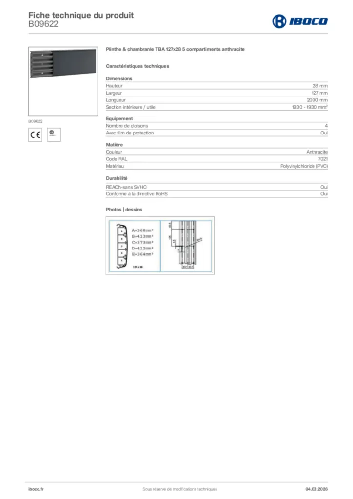 Image Iboco Fiche technique du produit B09622 | Hager France