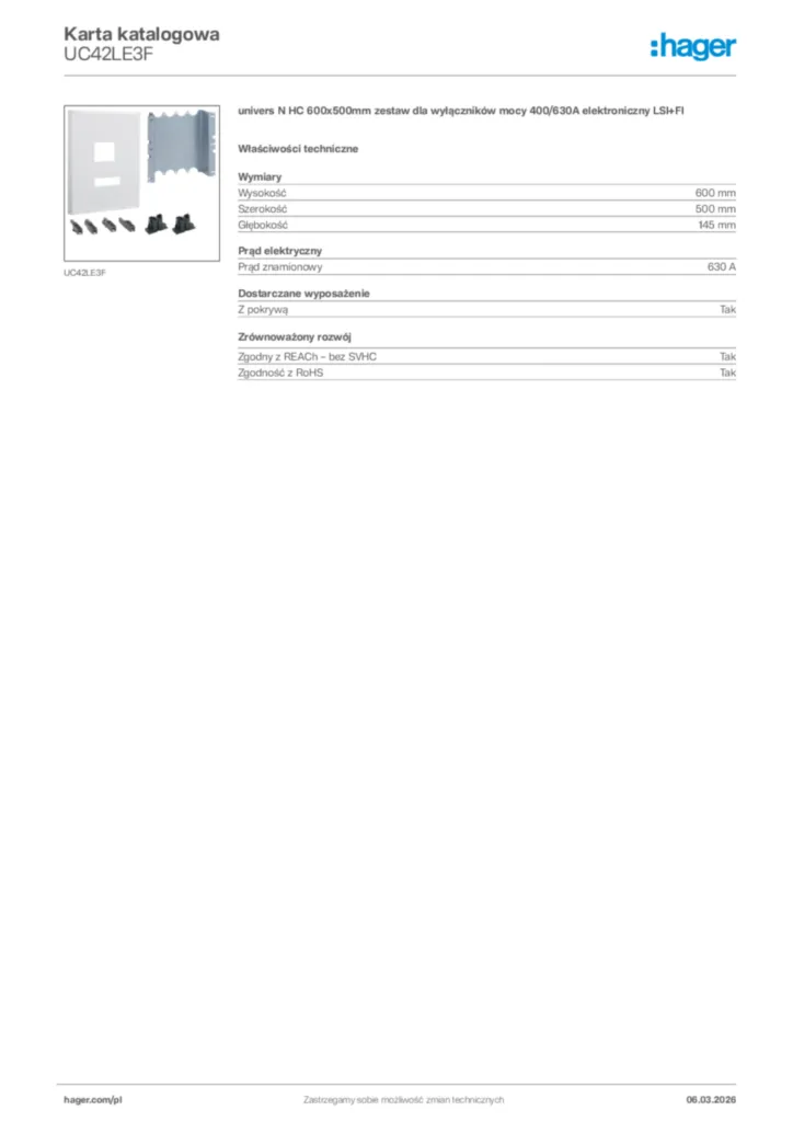 Zdjęcie Hager Karta katalogowa UC42LE3F | Hager Polska