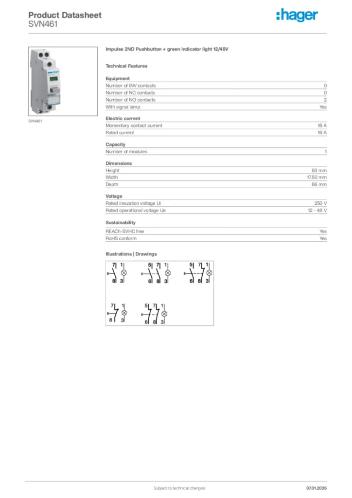 Image Hager Product data sheet SVN461  | Hager Africa