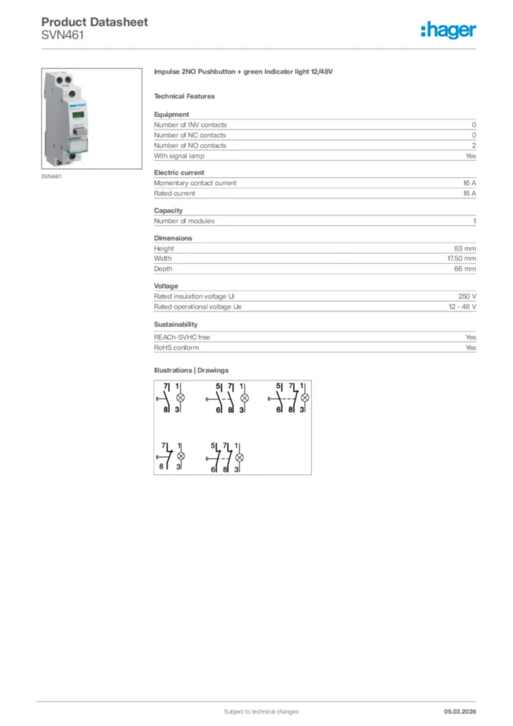 Image Hager Product data sheet SVN461  | Hager Africa