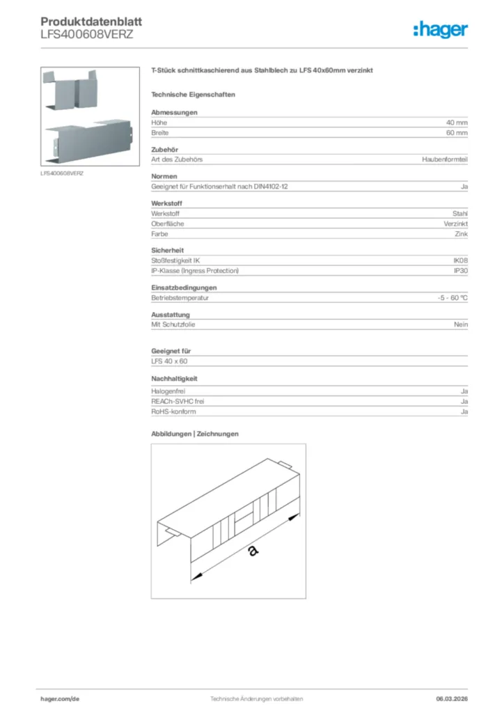 Bild Hager Produktdatenblatt LFS400608VERZ | Hager Deutschland