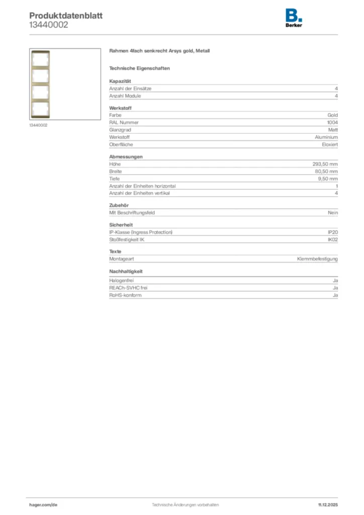 Bild Berker Produktdatenblatt 13440002 | Hager Deutschland