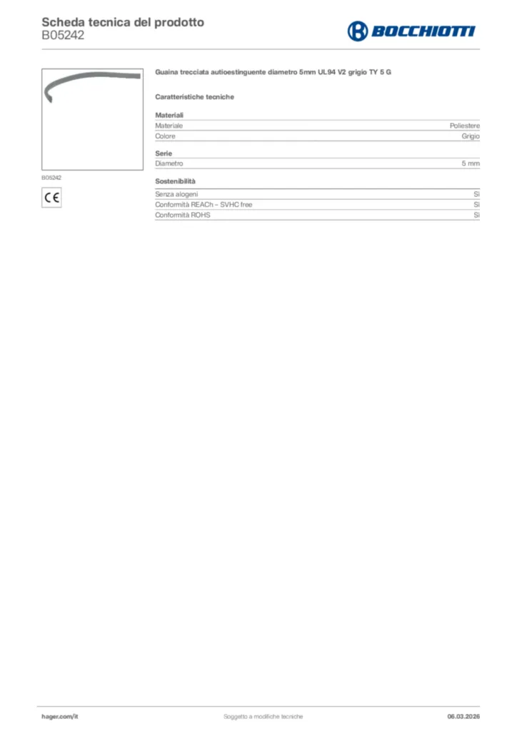 Immagine Bocchiotti Scheda tecnica del prodotto B05242 | Hager Italia