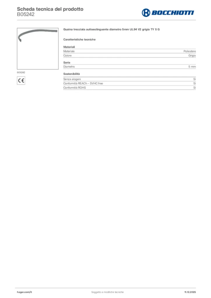 Immagine Bocchiotti Scheda tecnica del prodotto B05242 | Hager Italia