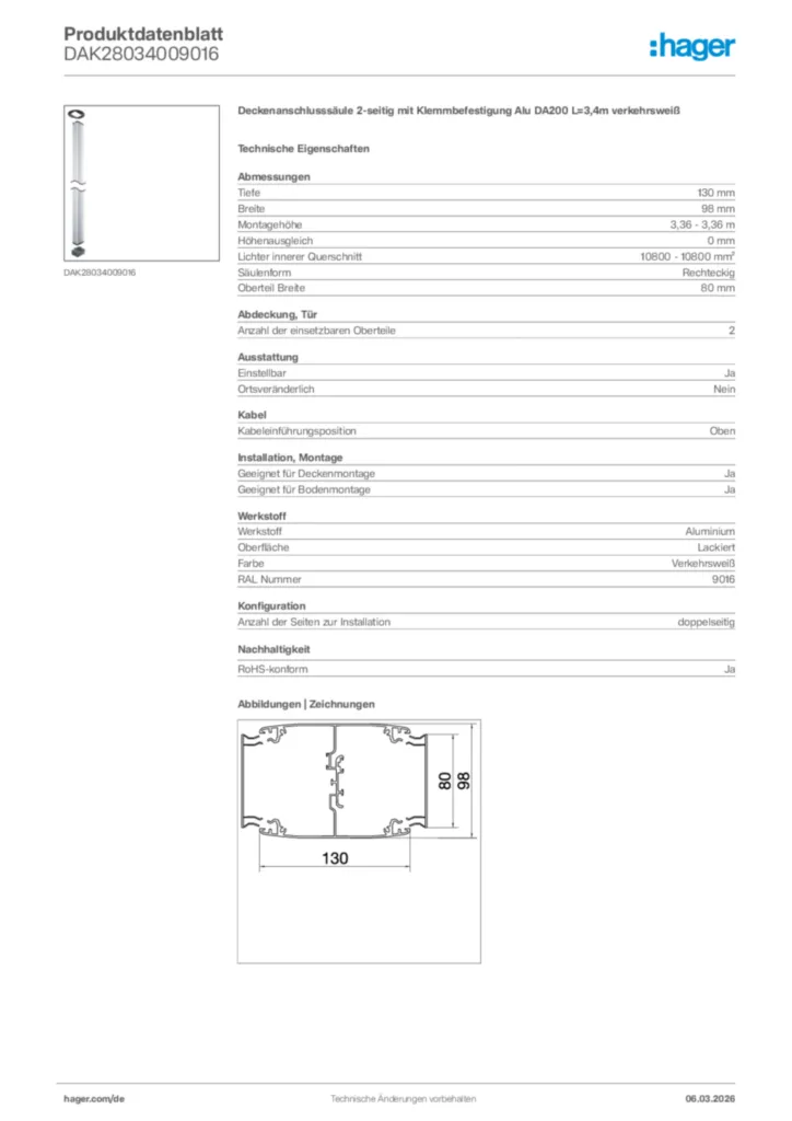 Bild Hager Produktdatenblatt DAK28034009016 | Hager Deutschland