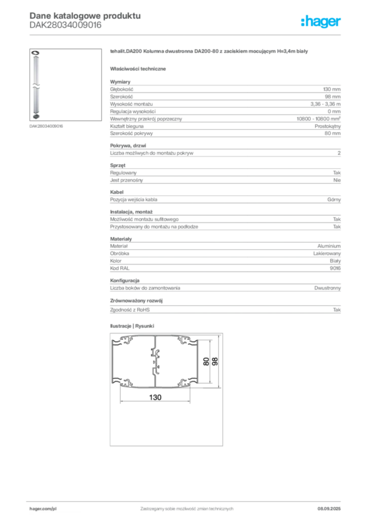 Zdjęcie Hager Dane katalogowe produktu DAK28034009016 | Hager Polska