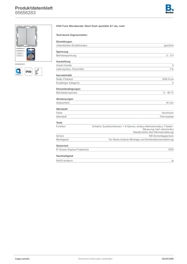 Bild Berker Produktdatenblatt 85656283 | Hager Deutschland