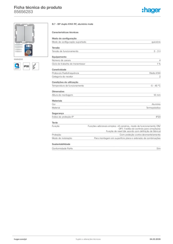 Imagem Hager Ficha técnica do produto 85656283 | Hager Portugal