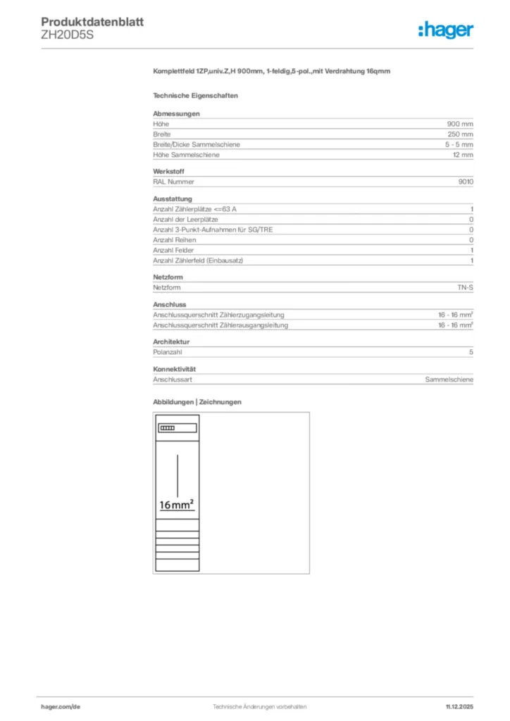 Bild Hager Produktdatenblatt ZH20D5S | Hager Deutschland