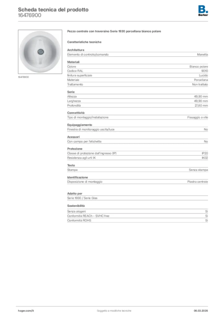 Immagine Berker Scheda tecnica del prodotto 16476900 | Hager Italia