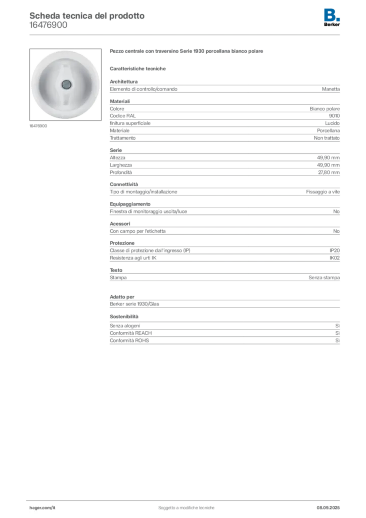 Immagine Berker Scheda tecnica del prodotto 16476900 | Hager Italia