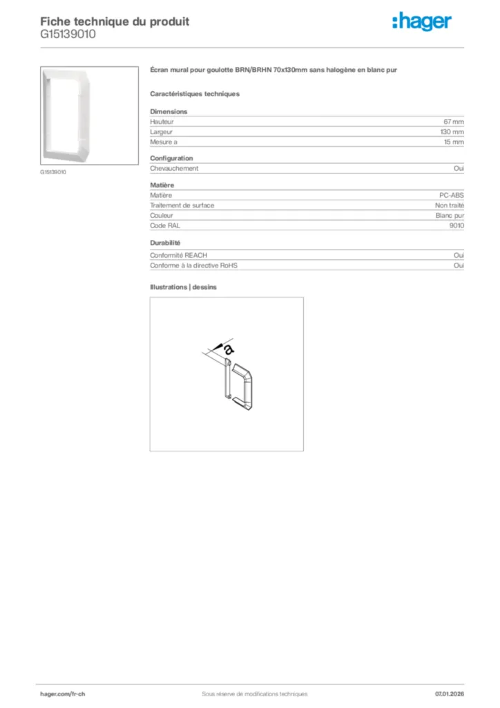 Image Hager Fiche technique du produit G15139010 | Hager Suisse