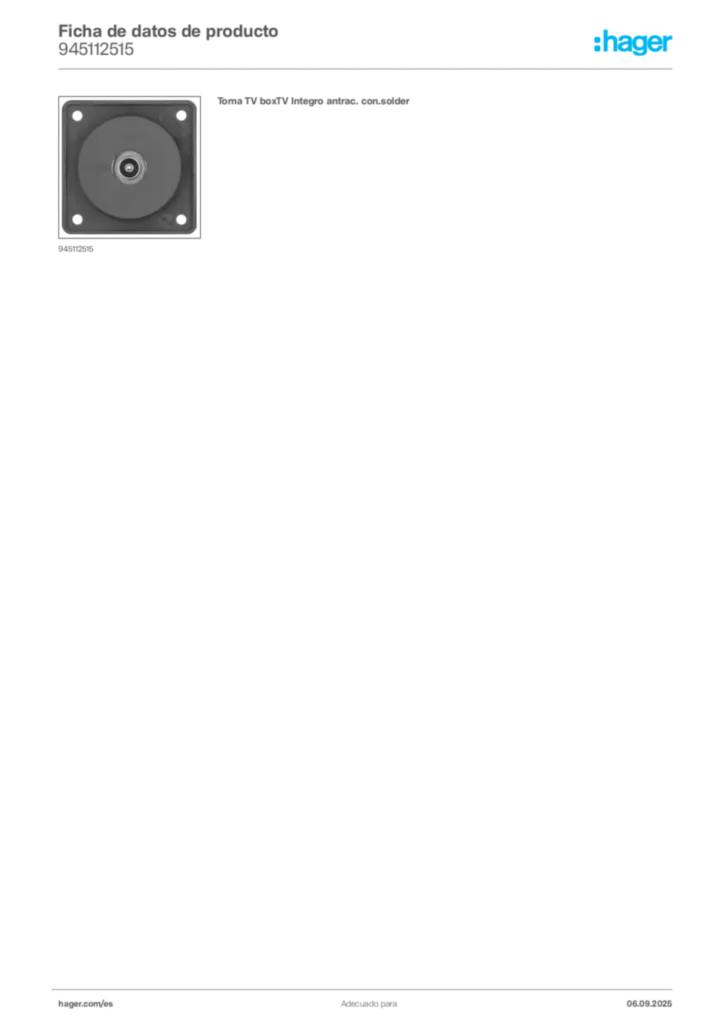 Imagen Hager Ficha de datos de producto 945112515 | Hager España