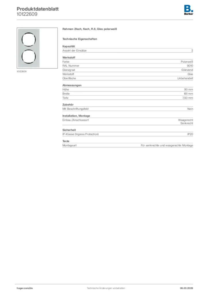 Bild Berker Produktdatenblatt 10122609 | Hager Deutschland