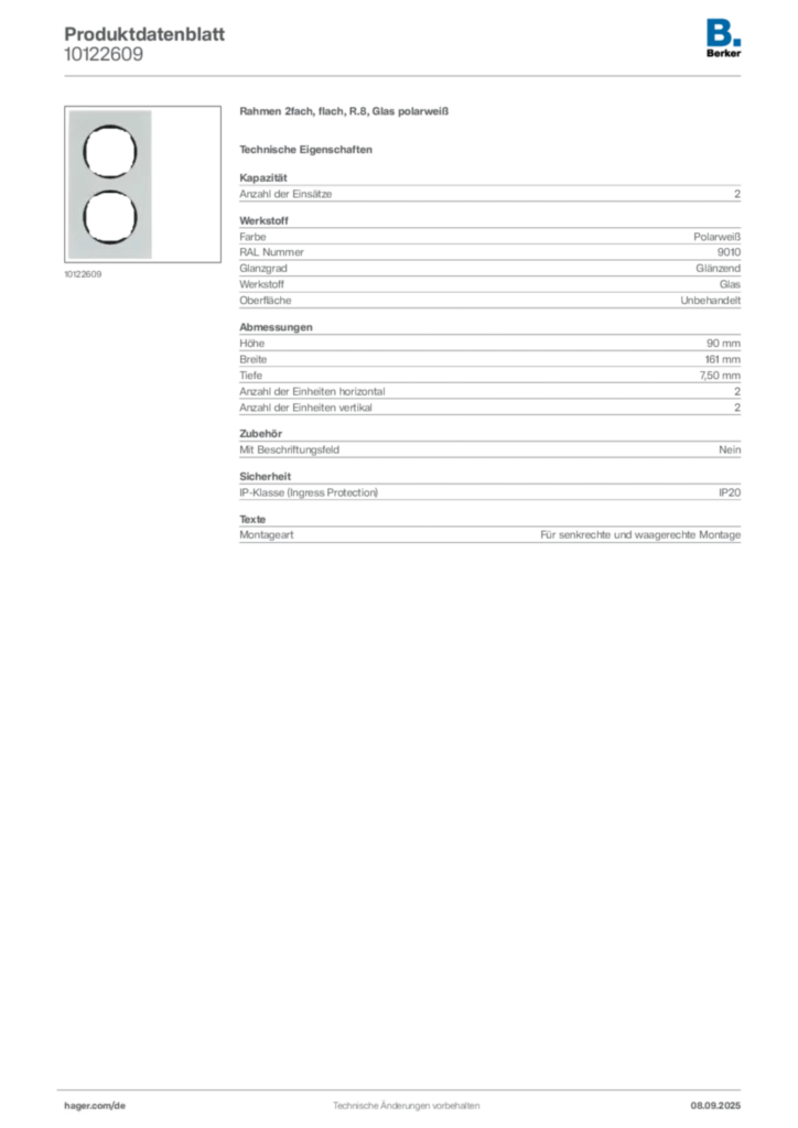 Bild Berker Produktdatenblatt 10122609 | Hager Deutschland