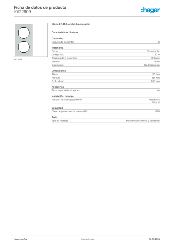 Imagen Hager Ficha de datos de producto 10122609 | Hager España