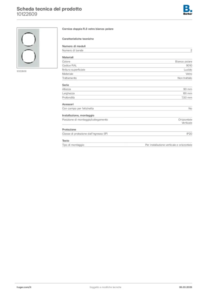 Immagine Berker Scheda tecnica del prodotto 10122609 | Hager Italia