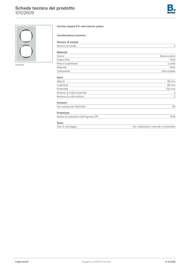 Immagine Berker Scheda tecnica del prodotto 10122609 | Hager Italia