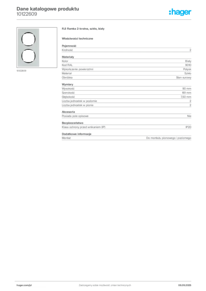Zdjęcie Hager Dane katalogowe produktu 10122609 | Hager Polska