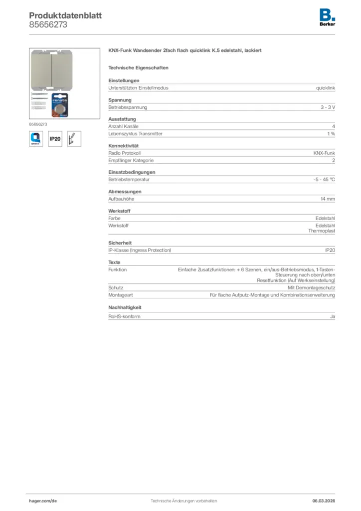 Bild Berker Produktdatenblatt 85656273 | Hager Deutschland