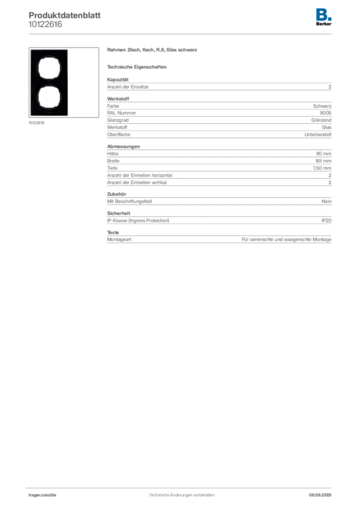 Bild Berker Produktdatenblatt 10122616 | Hager Deutschland