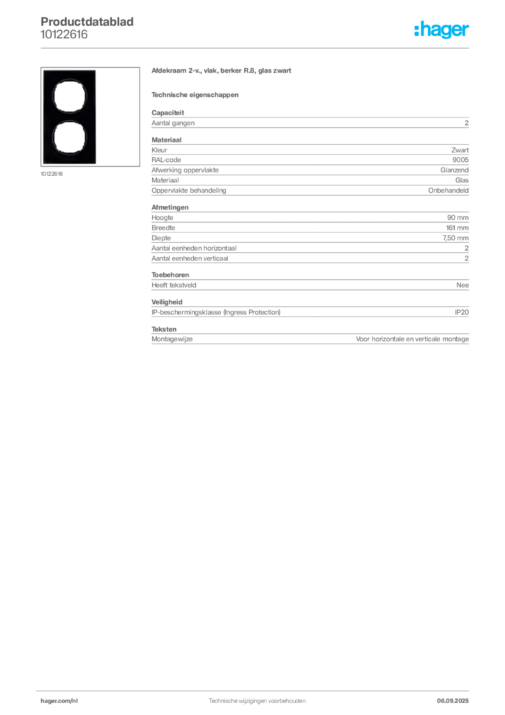 Afbeelding Hager Productdatablad 10122616 | Hager Nederland