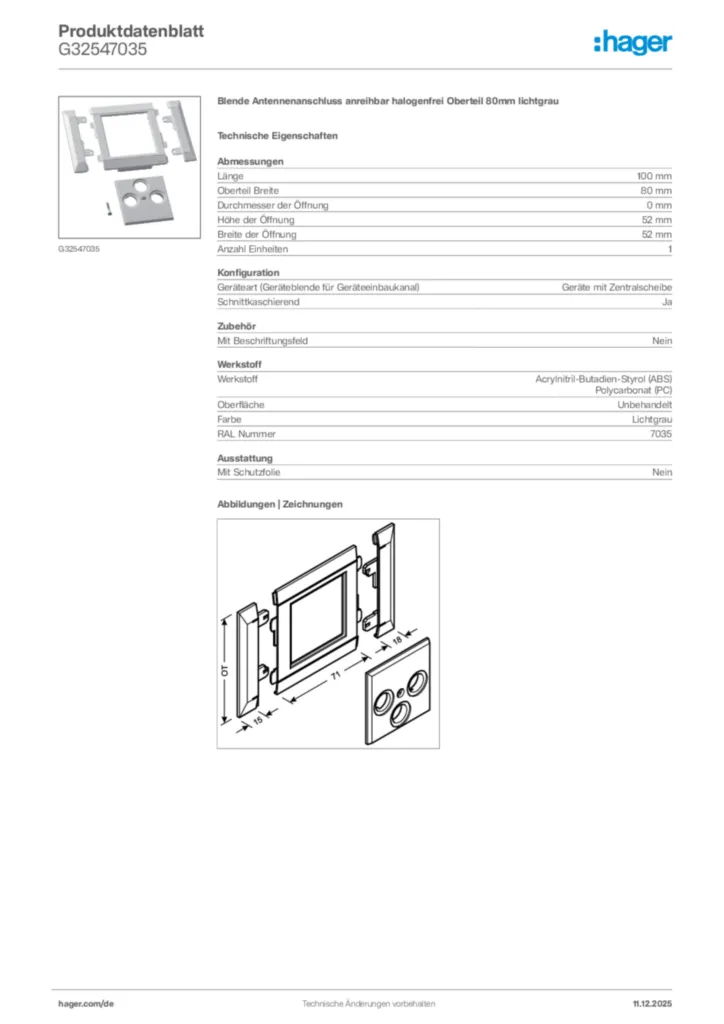 Bild Hager Produktdatenblatt G32547035 | Hager Deutschland