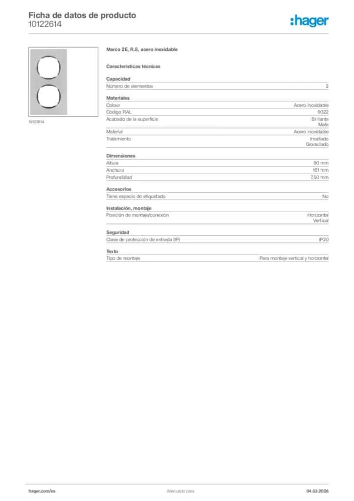 Imagen Hager Ficha de datos de producto 10122614 | Hager España