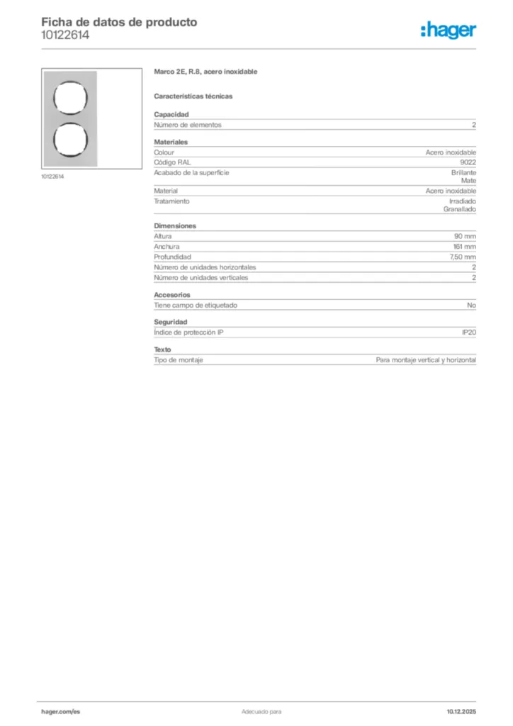 Imagen Hager Ficha de datos de producto 10122614 | Hager España
