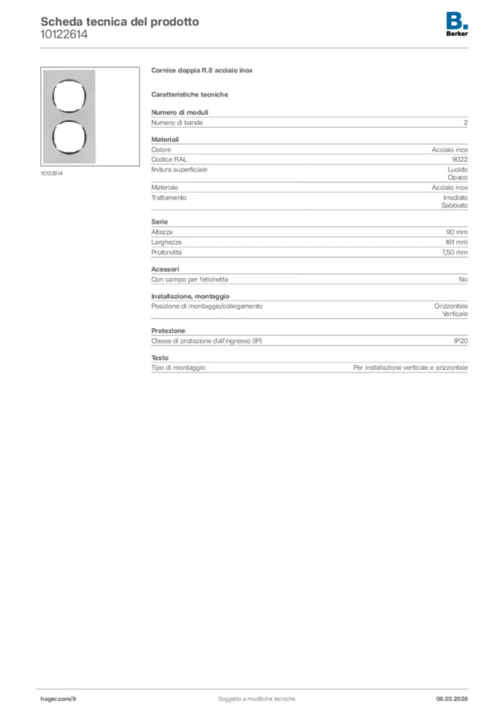 Immagine Berker Scheda tecnica del prodotto 10122614 | Hager Italia