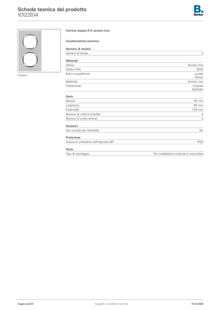 Immagine Berker Scheda tecnica del prodotto 10122614 | Hager Italia