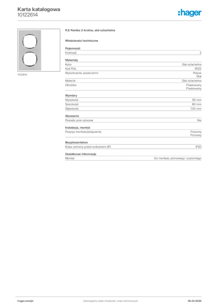 Zdjęcie Hager Karta katalogowa 10122614 | Hager Polska