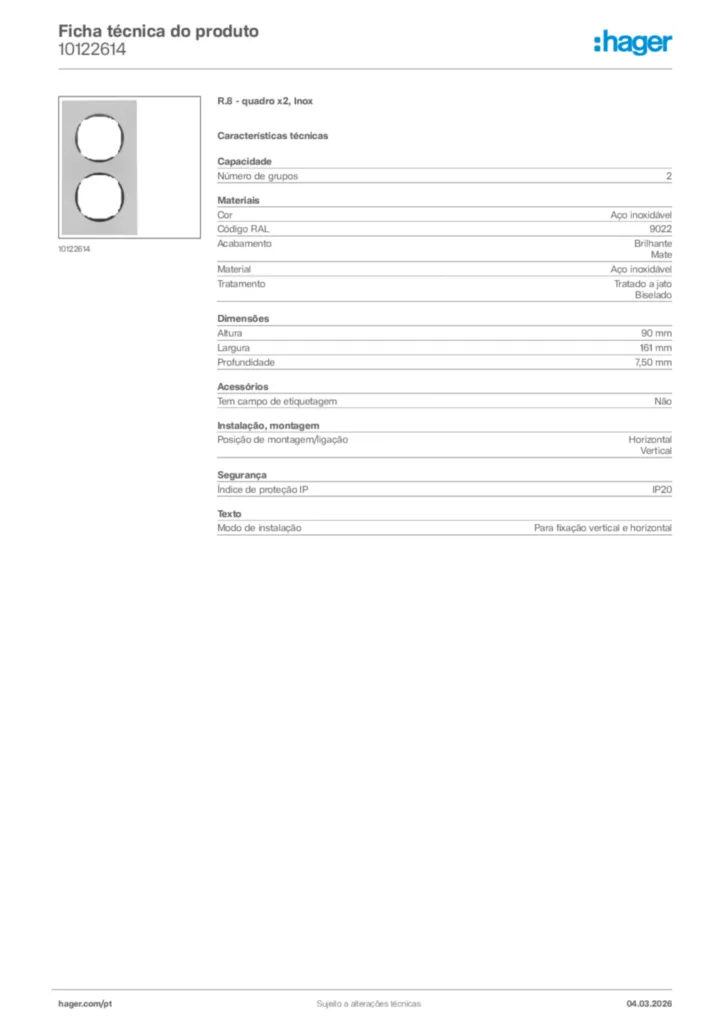 Imagem Hager Ficha técnica do produto 10122614 | Hager Portugal