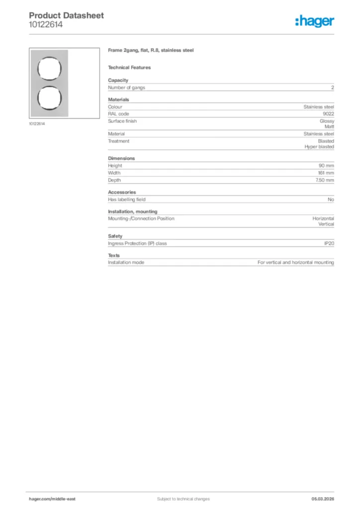 Image Hager Product data sheet 10122614  | Hager